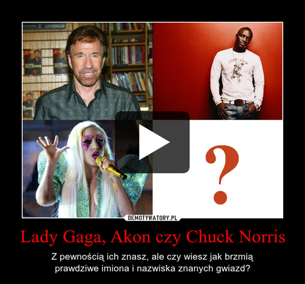 Lady Gaga, Akon czy Chuck Norris – Z pewnością ich znasz, ale czy wiesz jak brzmiąprawdziwe imiona i nazwiska znanych gwiazd? 