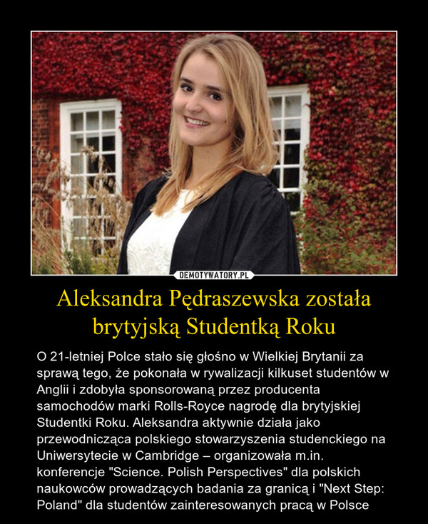 Aleksandra Pędraszewska została brytyjską Studentką Roku
