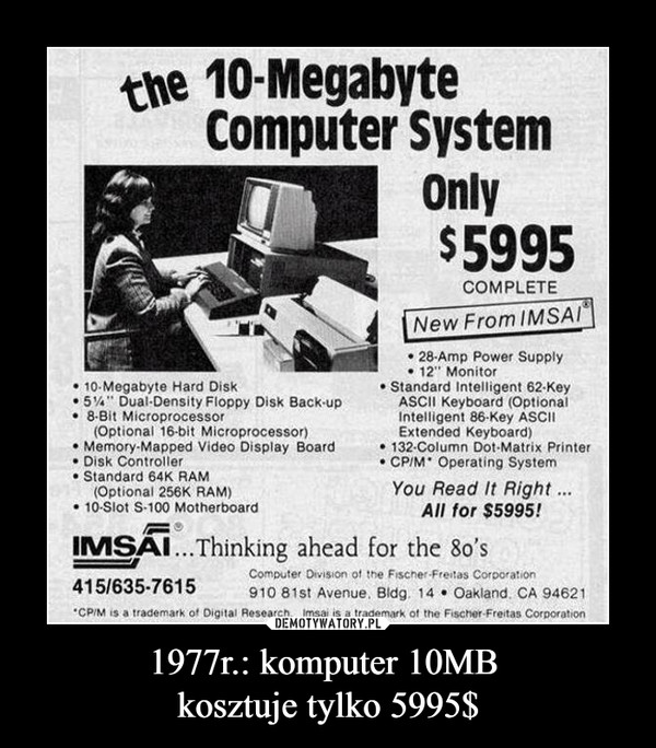1977r.: komputer 10MB kosztuje tylko 5995$ –  