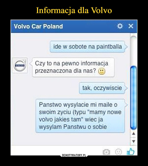 Informacja dla Volvo