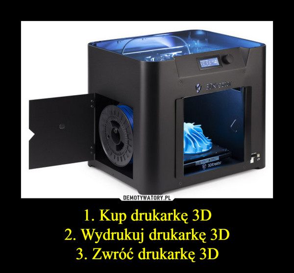 1. Kup drukarkę 3D2. Wydrukuj drukarkę 3D3. Zwróć drukarkę 3D –  