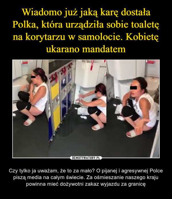 Wiadomo już jaką karę dostała Polka, która urządziła sobie toaletę na korytarzu w samolocie. Kobietę ukarano mandatem