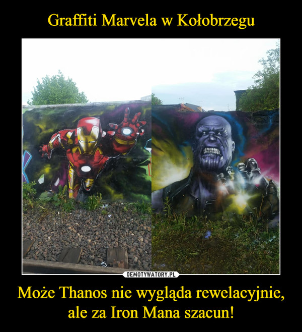 Graffiti Marvela w Kołobrzegu Może Thanos nie wygląda rewelacyjnie, ale za Iron Mana szacun!