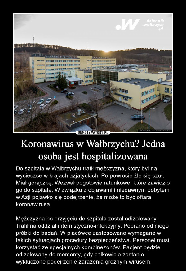 Koronawirus w Wałbrzychu? Jedna osoba jest hospitalizowana