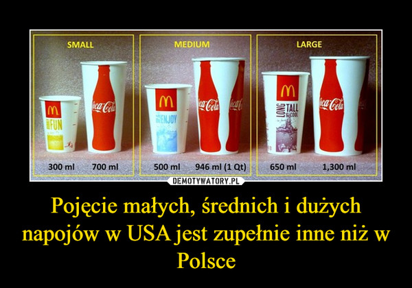 Pojęcie małych, średnich i dużych napojów w USA jest zupełnie inne niż w Polsce –  