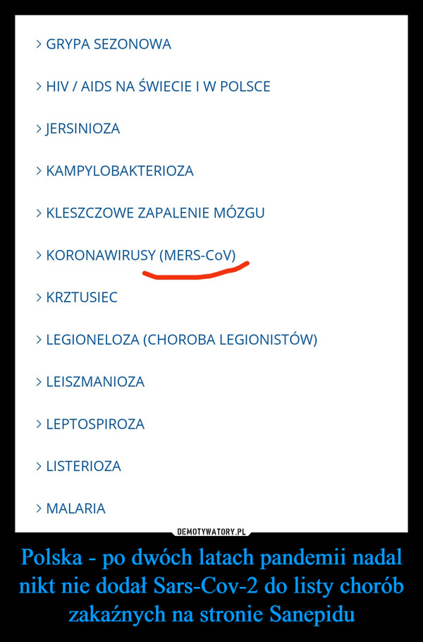 Polska - po dwóch latach pandemii nadal nikt nie dodał Sars-Cov-2 do listy chorób zakaźnych na stronie Sanepidu –  