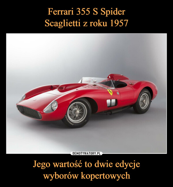Ferrari 355 S Spider
Scaglietti z roku 1957 Jego wartość to dwie edycje
wyborów kopertowych