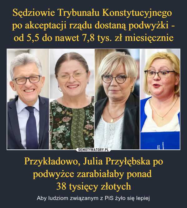 Przykładowo, Julia Przyłębska po podwyżce zarabiałaby ponad 38 tysięcy złotych – Aby ludziom związanym z PiS żyło się lepiej 