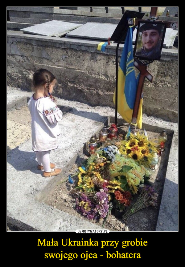 Mała Ukrainka przy grobieswojego ojca - bohatera –  