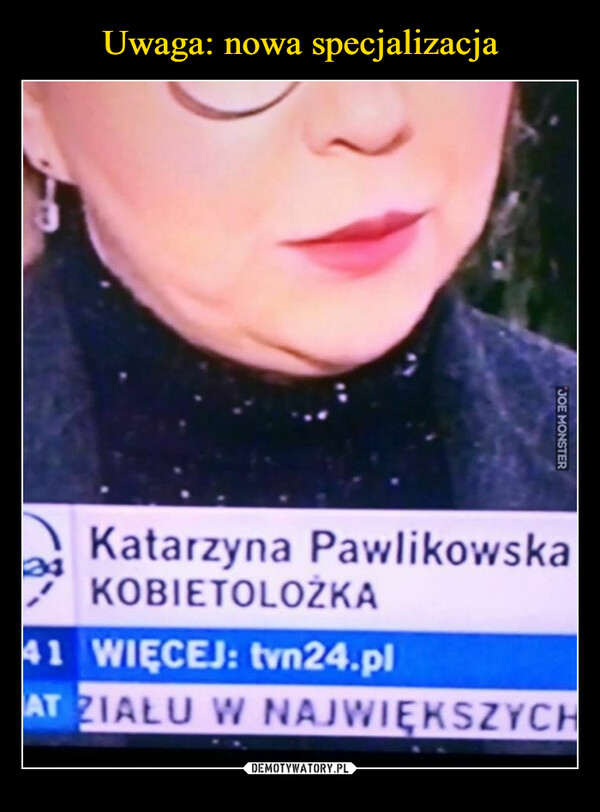  –  JOE MONSTERKatarzyna PawlikowskaKOBIETOLOŽKA41 WIĘCEJ: tvn24.plAT ZIAŁU W NAJWIĘKSZYCH